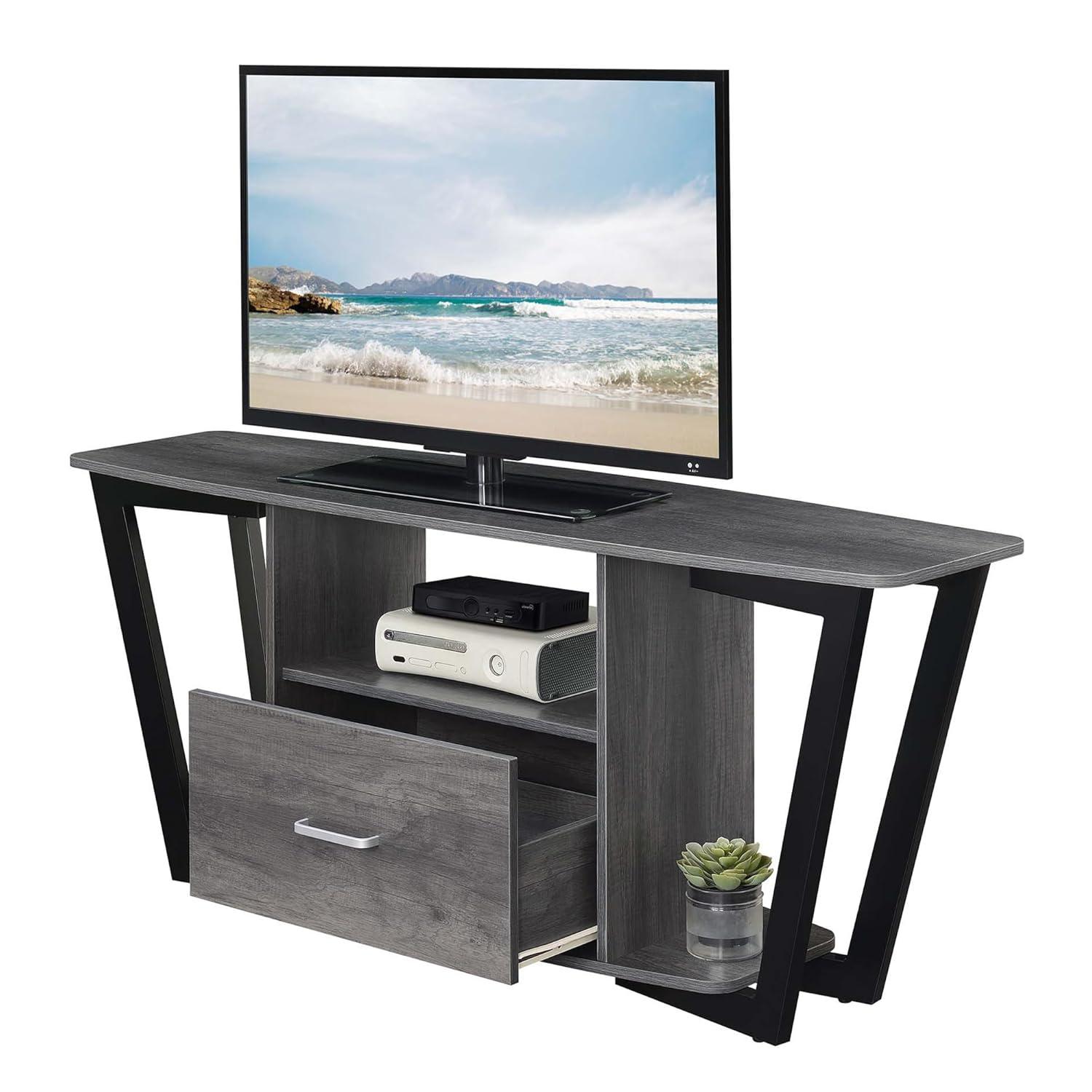 Convenience Concepts Graystone 60 inch 1 Drawer TV Stand with Shelves, Charcoal Gray/Black