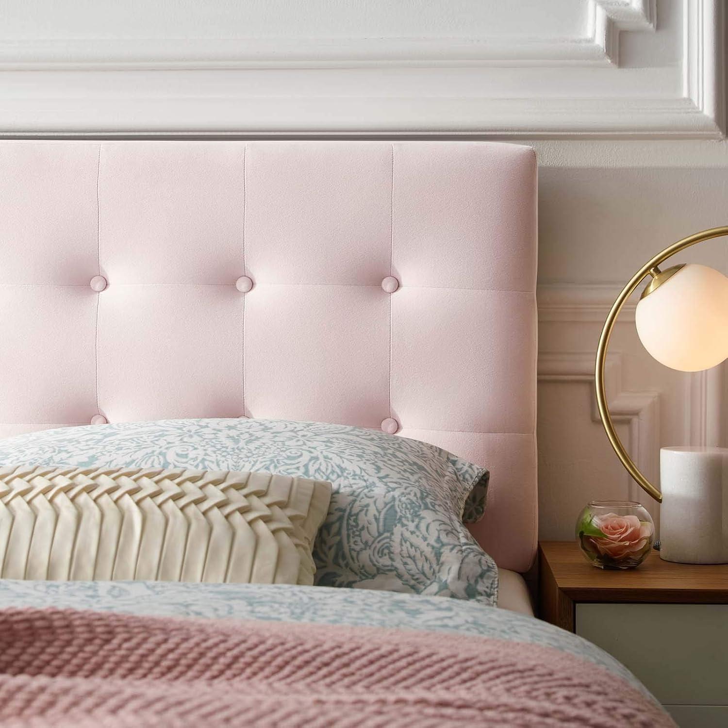 Pink Velvet Tufted Queen Headboard with Button Detailing