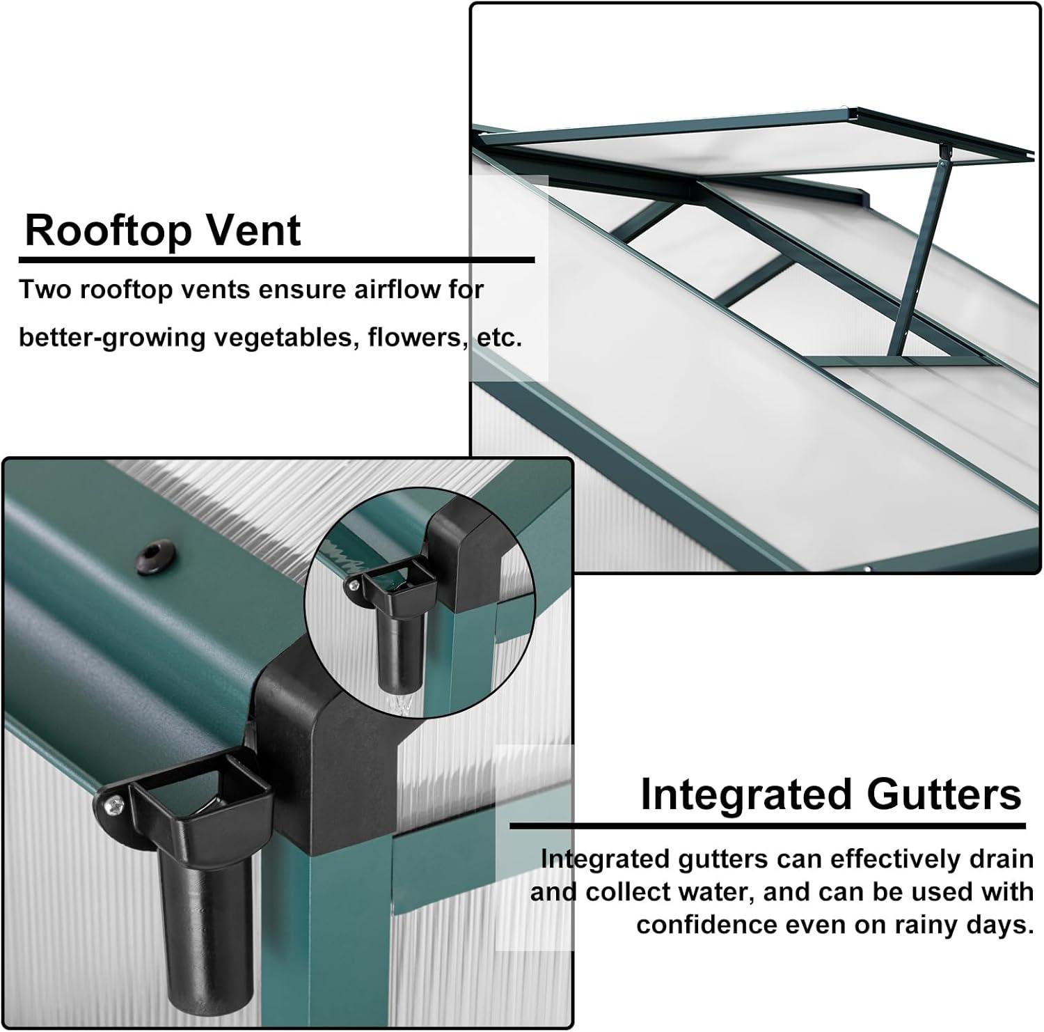 Yesfashion Yesfashion Greenhouse for Outdoors, 6x6FT Polycarbonate Greenhouse with Roof Vent, Large Walk-in Greenhouse for Outside Garden Backyard, Green