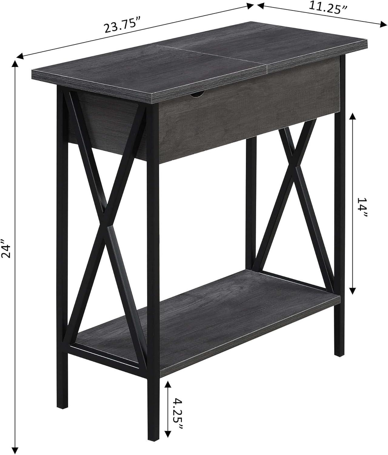 Convenience Concepts Tucson Flip Top End Table with Charging Station and Shelf, Charcoal Gray/Black