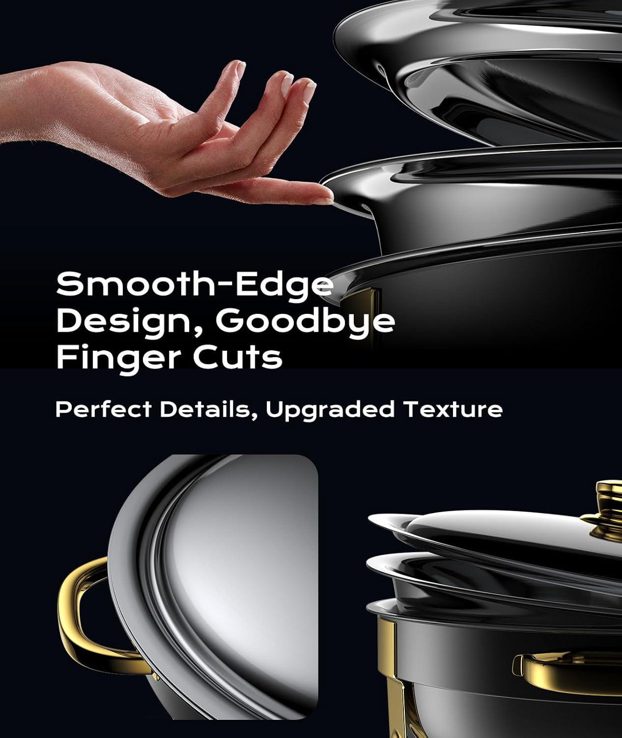 WhizMax Chafing Dish Buffet Set 2 Pack 5QT, Stainless Steel Round Chafing Dishes for Buffet with Lid Holder & Glass Lid, Gold