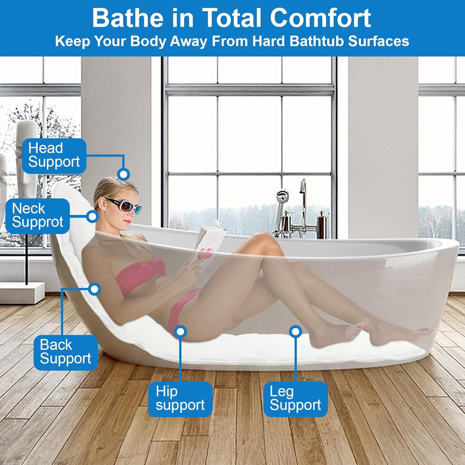 LASIEYO Full Body Bath Pillow Spa Bathtub Pillow with 13 Suction Cups Luxury Bathroom Accessories