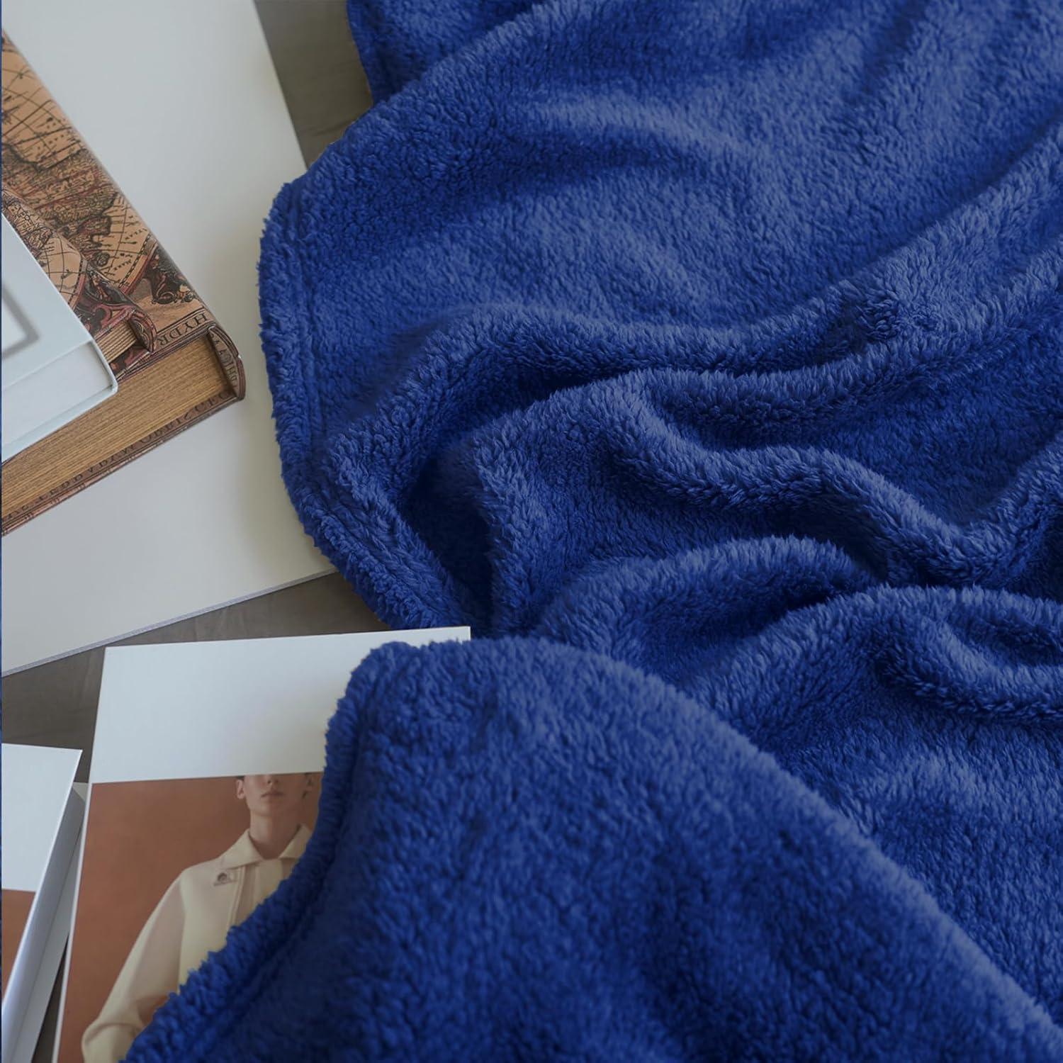 My World Cloud Faux Shearling Throw Blanket Navy: Sensory Friendly, Knitted Polyester, Machine Washable
