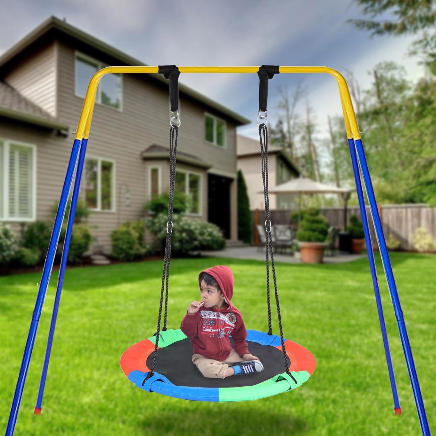 43" Saucer Tree Swing for Kids Adult, 600Lb Weight Capacity Large Disc Round Swing for Kids, Tree Swings for Backyard, for Indoor and Outdoor Playground, Multicolor, for Kids