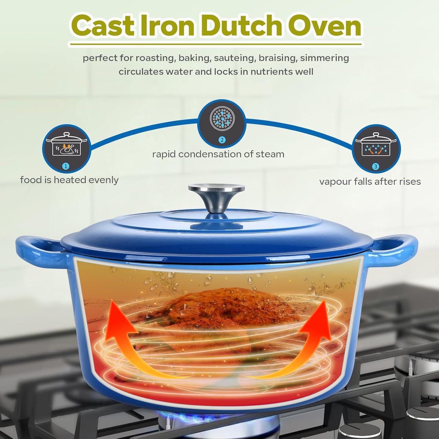 SPECIALTY FLOORING INC Dutch Oven,Enameled Cast Iron Dutch Oven Cooking Pot With Lid & Dual Handles, For Bread Baking Braising Stewing, Heavy Duty & Non Stick, Oven & All Stovetops Safe