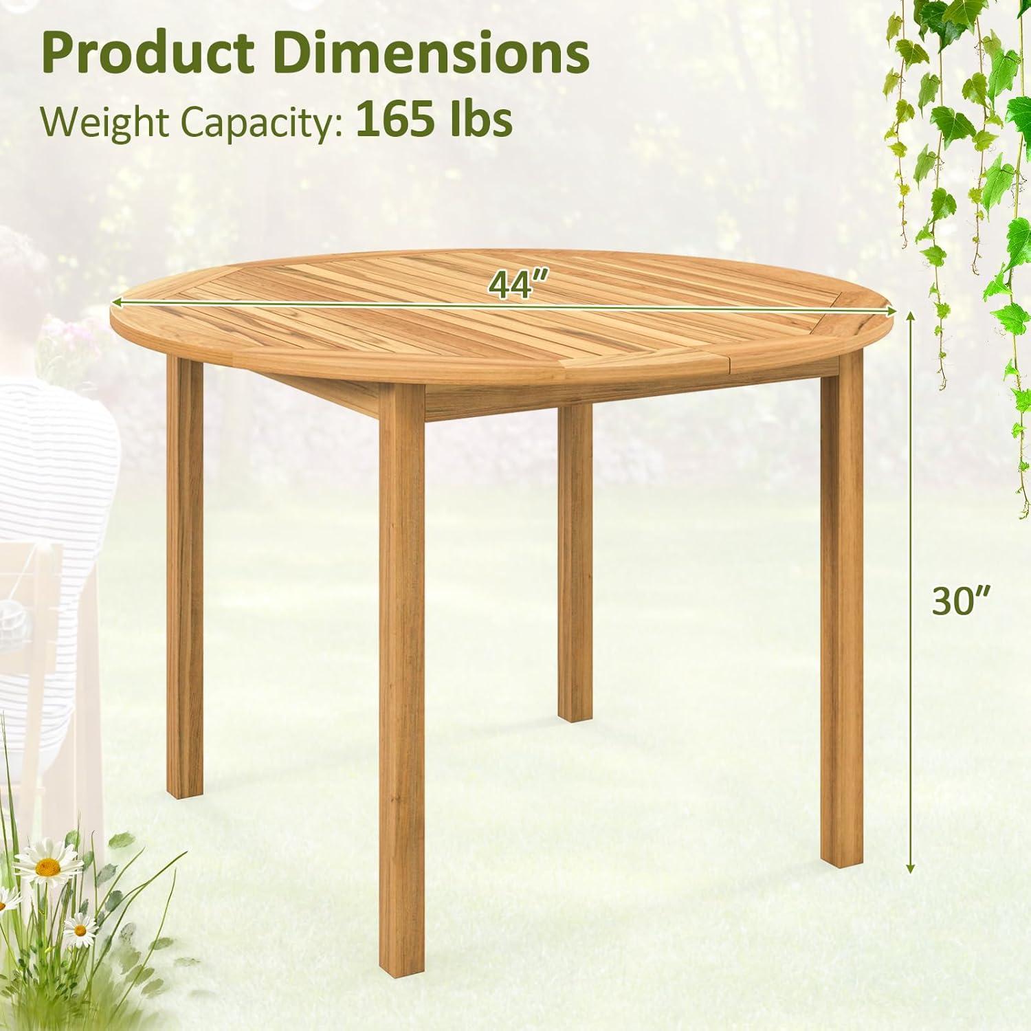 Costway Patio Dining Table Acacia Wood Round Outdoor Bistro Table 4-Person for Deck Lawn
