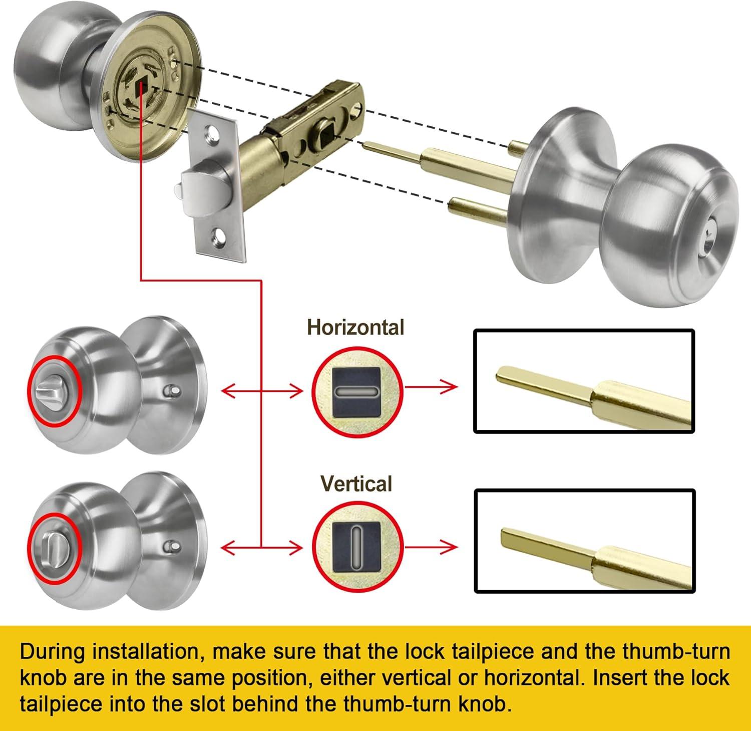 Entrance door handle kit with key, entrance door lock with solid stainless steel outside and inside, ball handle, 1 piece