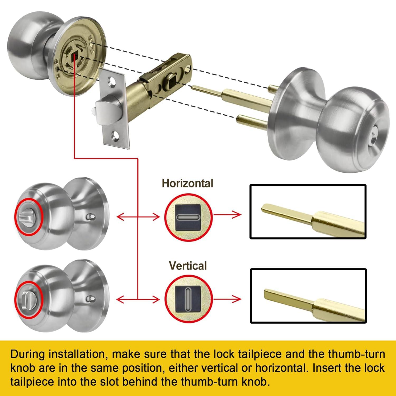 Entrance door handle kit with key, entrance door lock with solid stainless steel outside and inside, ball handle, 1 piece