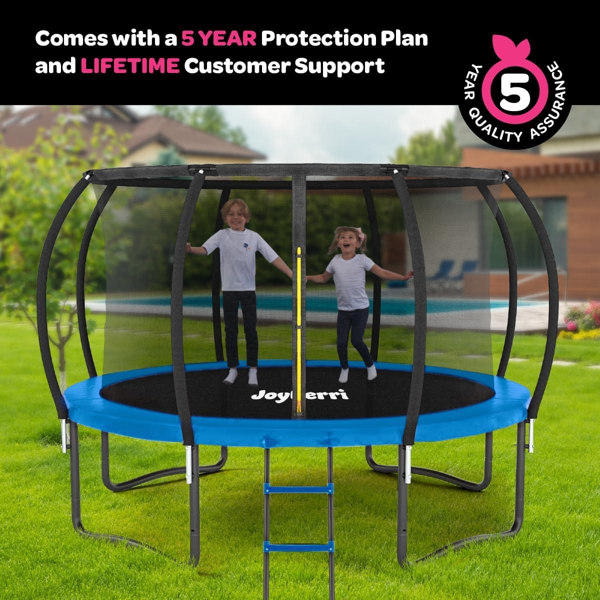 Trampoline Outdoor - ASTM Certified Safe, 8Ft, 10Ft, 12Ft, 14Ft, 15Ft, 16Ft Recreational Trampoline for Kids and Adults. Anti-Rust Coating with Enclosure Net, Ladder, Sprinkler & LED Lights