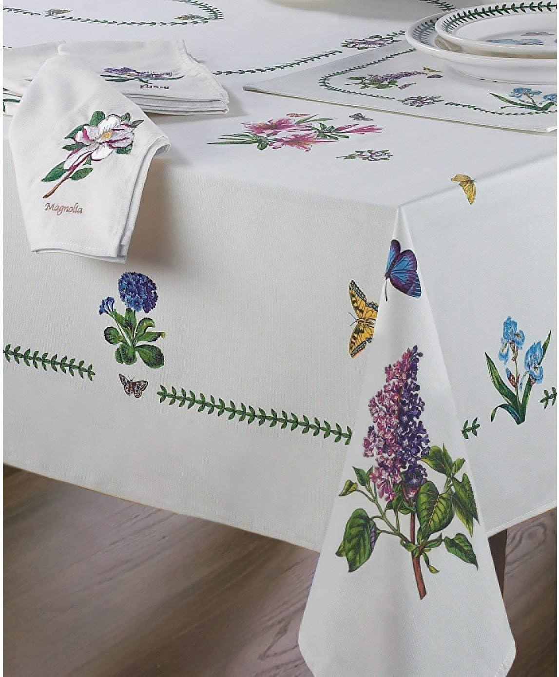 Ivory Floral and Butterfly Cotton-Polyester Tablecloth