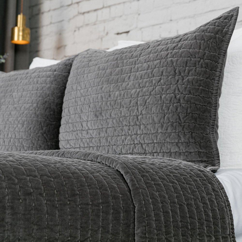 ELEGANT LIFE HOME Bed Pillow Sham Royal Cotton Velvet Pic-Stitch Standard Pillow Sham - 20'' x 26'', Grey, 1 Piece