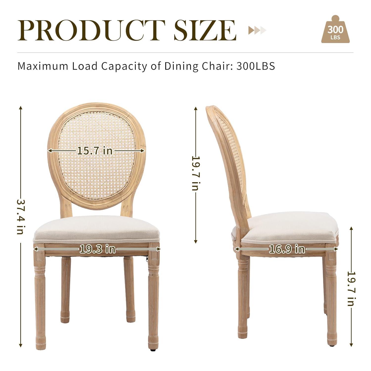 One Allium Way® French Style Rattan Back Solid Wood Upholstered Dining Chairs(Set of 6)
