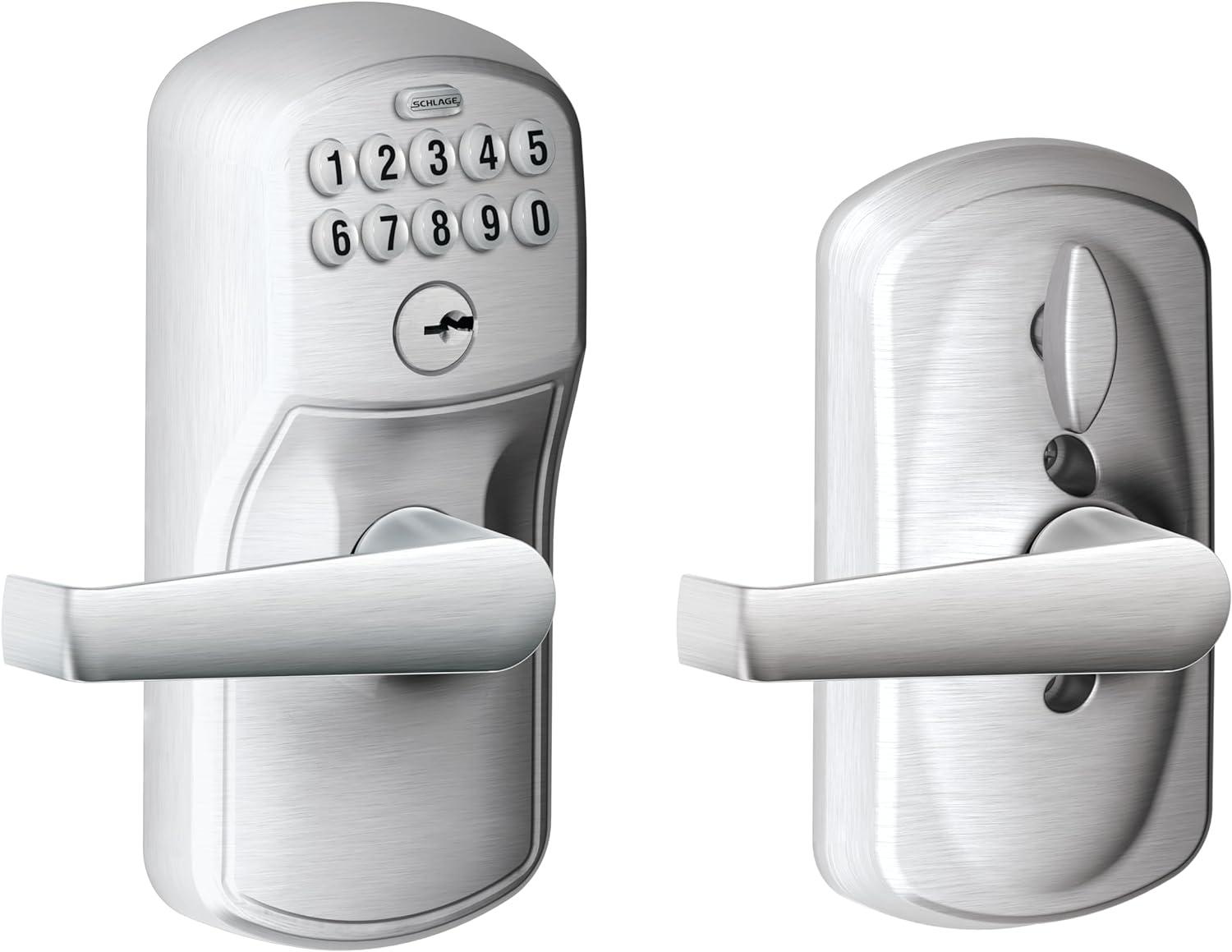 Satin Chrome Electronic Keypad Entry Lock with Lever