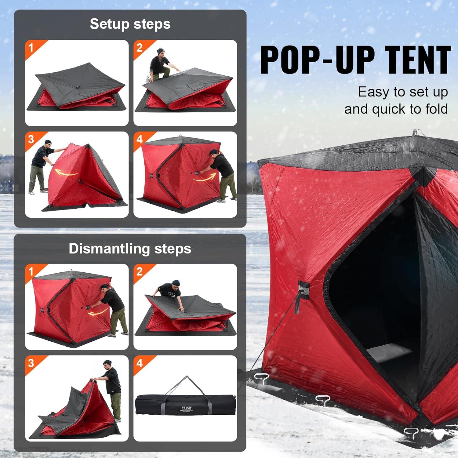 3-4 Person Ourdoor Portable Ice Shelter Pop-Up Ice Fishing Shanty Tent