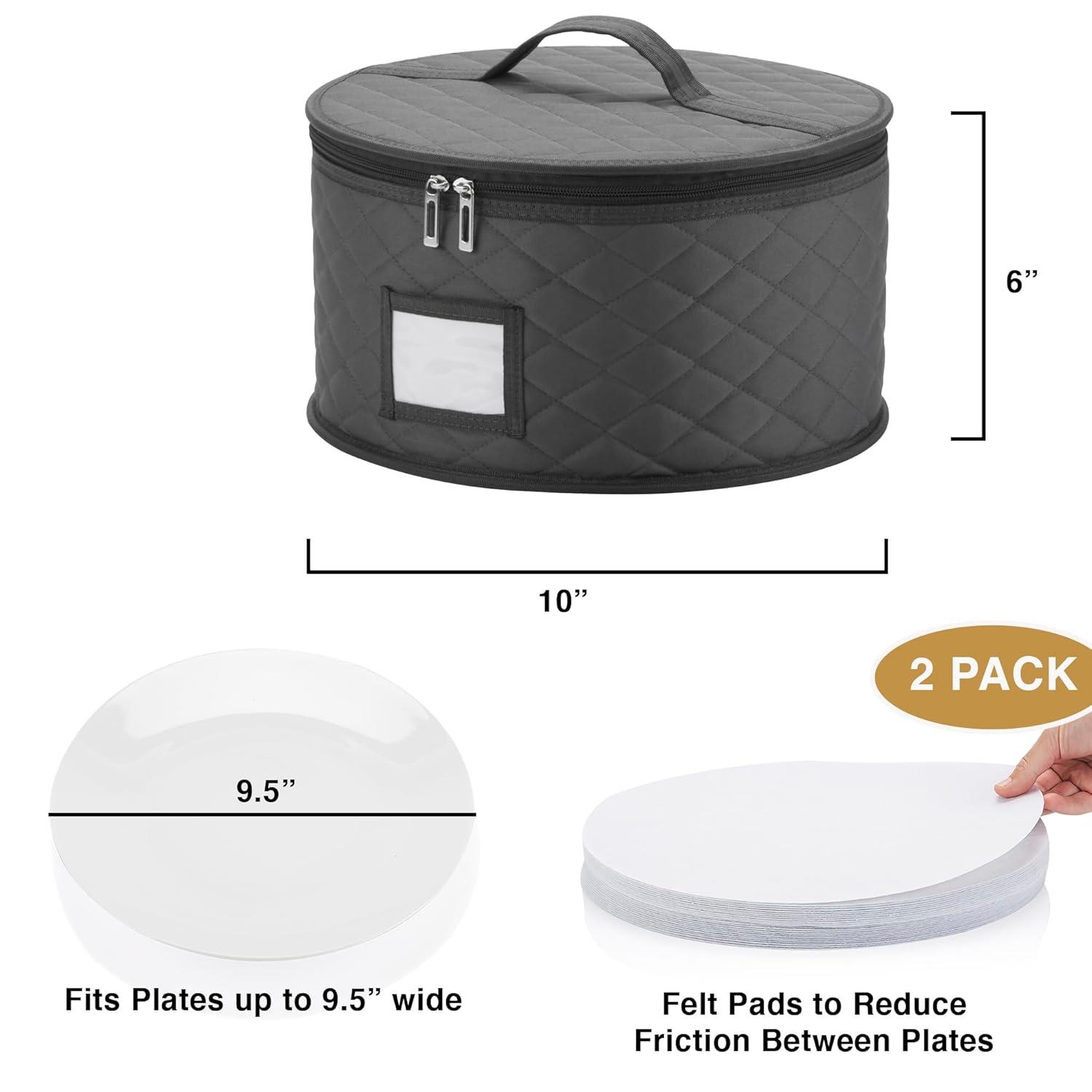 10" Salad Plate Quilted Cases - China Storage Container - Stackable With Padded Interior to Store your Dinnerware Dishes - Great for Luncheon Plates and Pasta Bowls