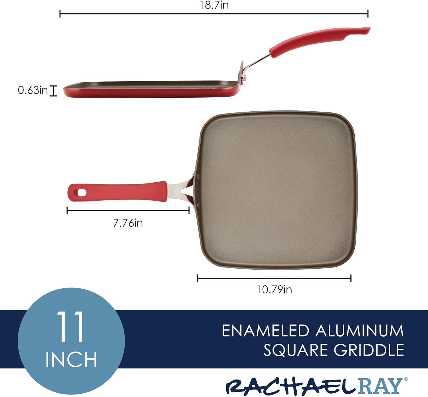 Rachael Ray Rachael Ray Cook + Create Aluminum Nonstick Square Stovetop Griddle Pan, 11-Inch