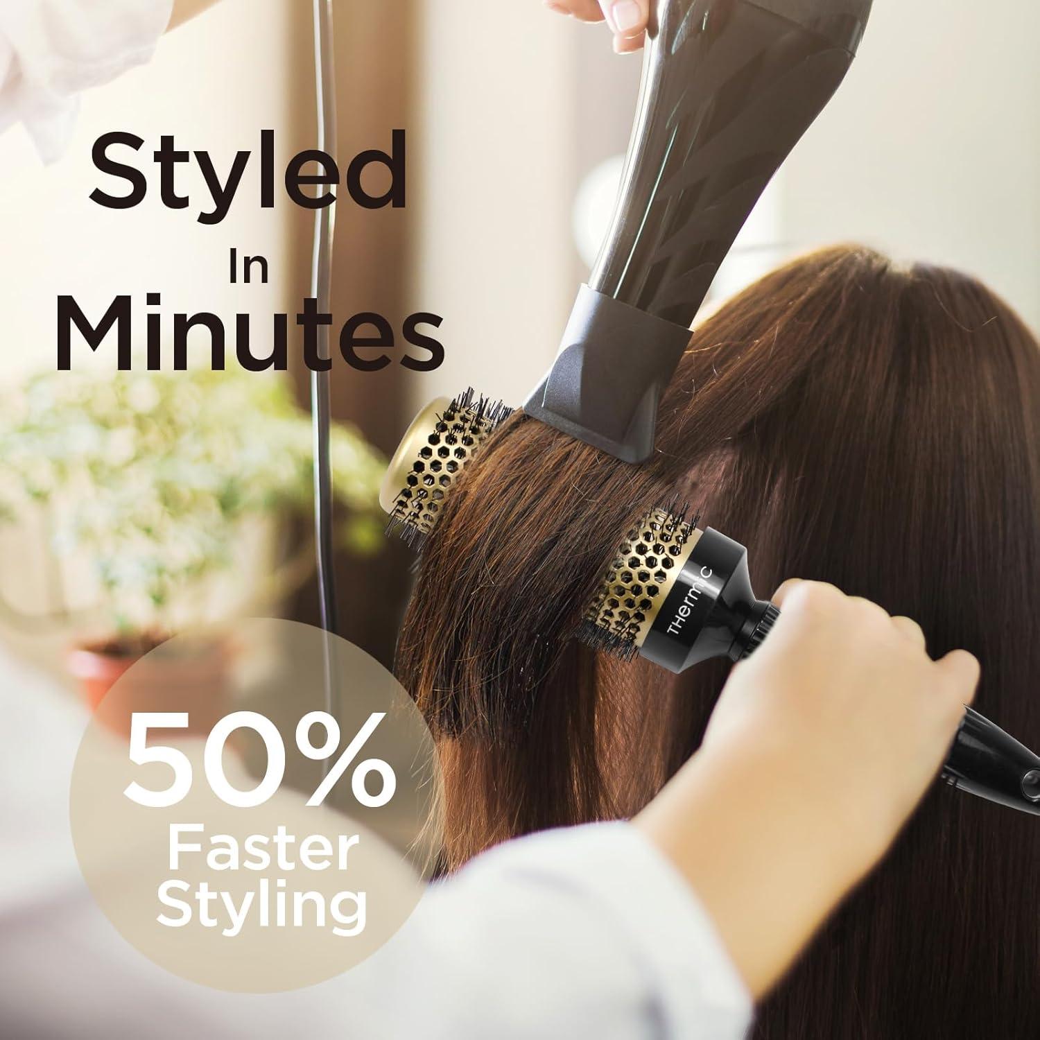 Round Brush for Blow Drying,Ceramic Barrel & Antistatic Bristles, Salon Blowout Hair Styling for Wet or Dry (Includes 4 Clips)