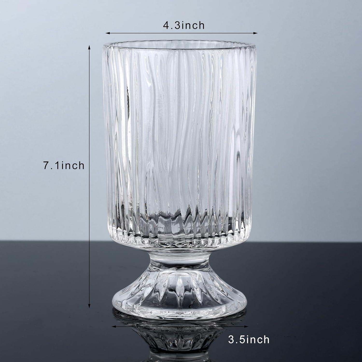 7 Inch Modern Glass Vase with Embossed Ribbed Base - Clear Hydroponic Design for Home Decor, Weddings Party Living Room, Dining Table Floral Arrangement Centerpiece
