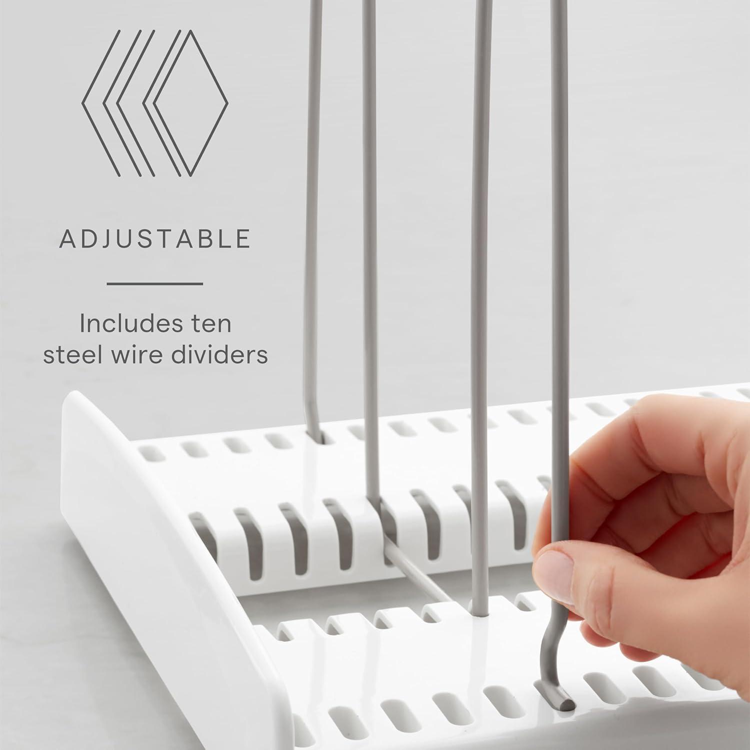 Adjustable White Expandable Cookware Rack with Steel Dividers