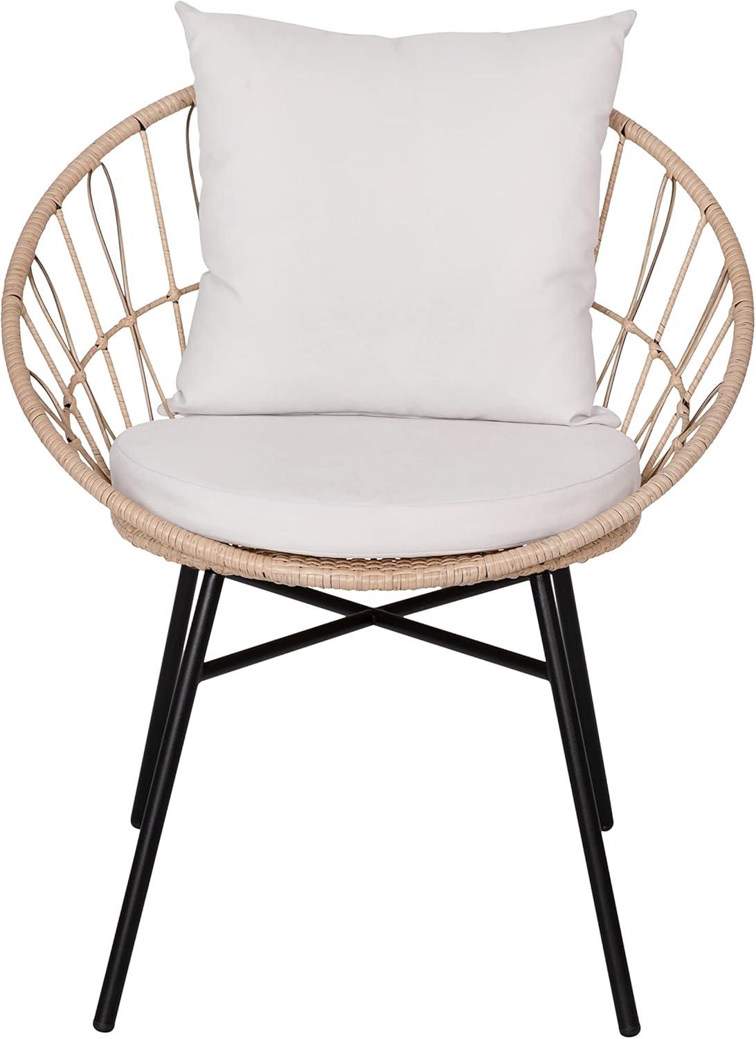 Flash Furniture Devon Set of 2 Indoor/Outdoor Modern Papasan Patio Chairs, Rope with Tan Finish PE Wicker Rattan and Light Gray Cushions