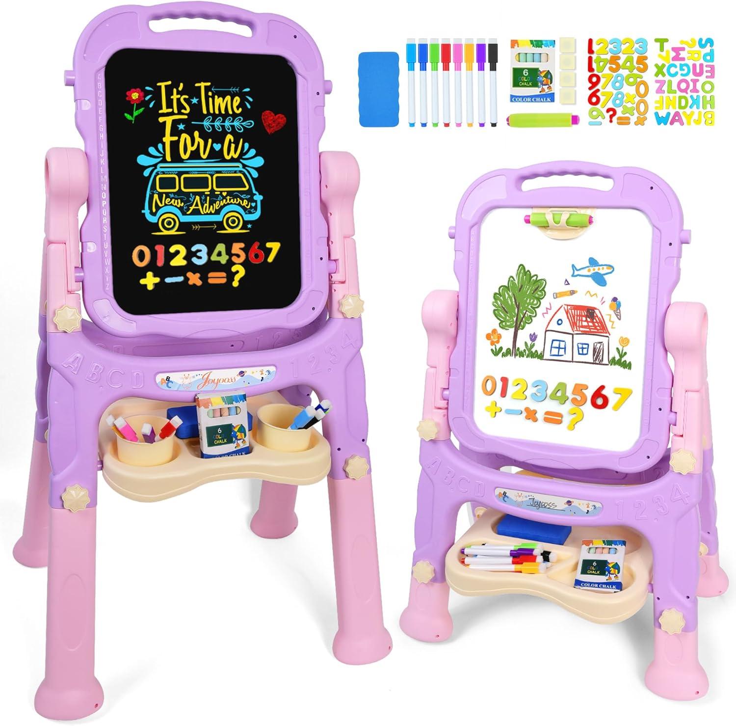 Easel for Kids, Adjustable Standing Art Easel for Toddler, Double Magnetic Drawing Board with Painting Accessories, Birthday Christmas Gift for Little Boys and Girls,  Pink