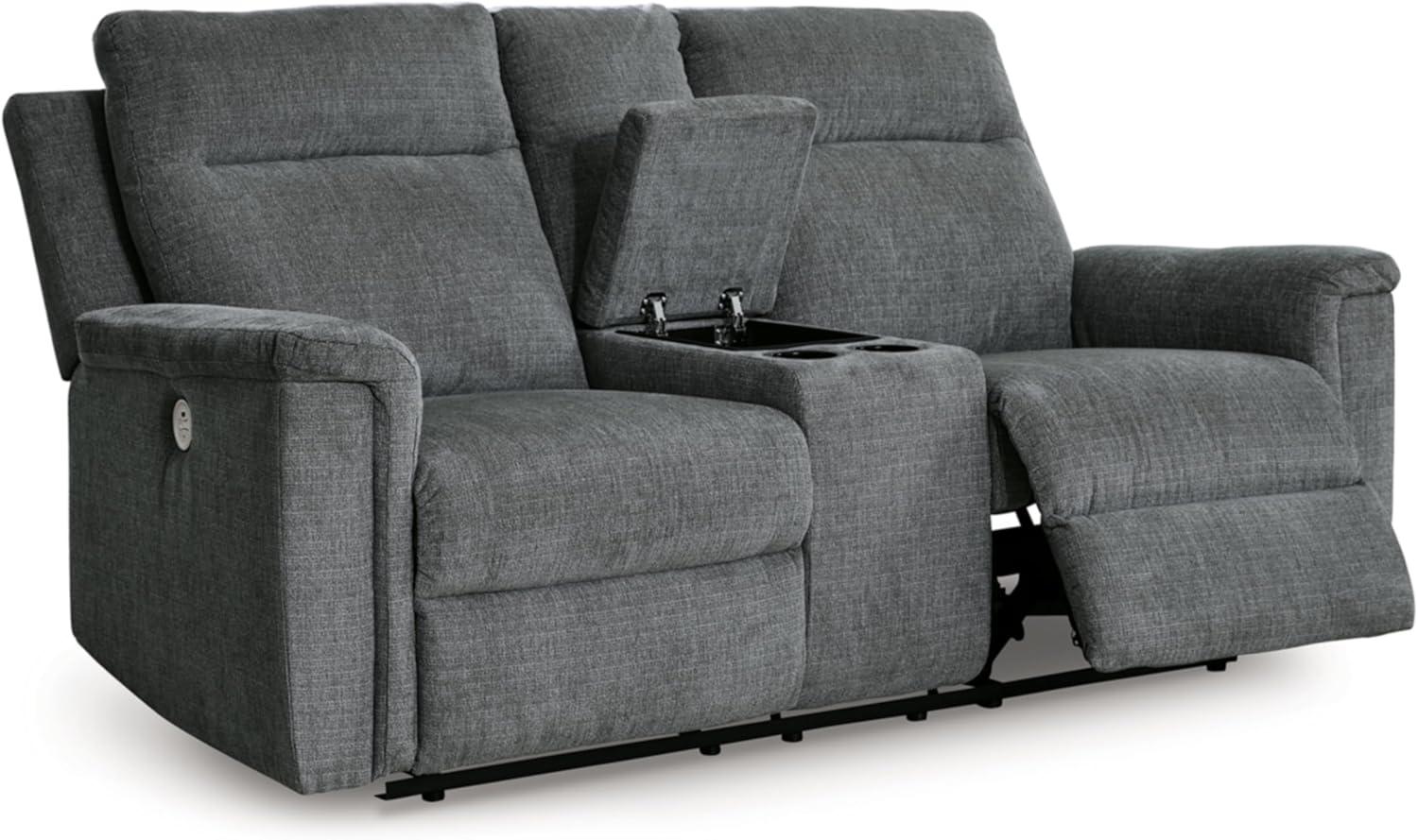 Ashley Furniture Barnsana Gray Power Reclining Loveseat with Console