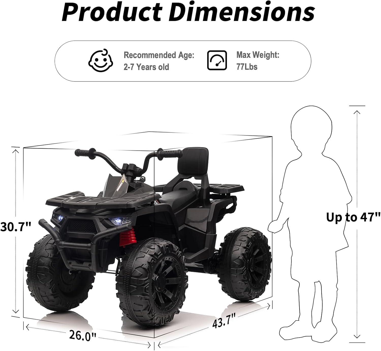 Black 24V Dual Motor Kids ATV with LED Lights