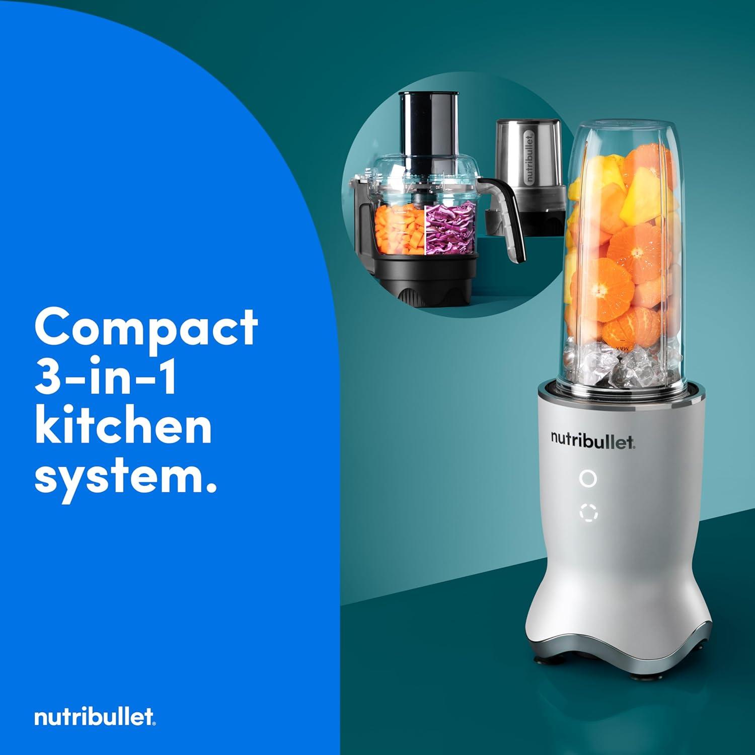 Pearl White Compact Kitchen System with Blender, Food Processor, and Grinder