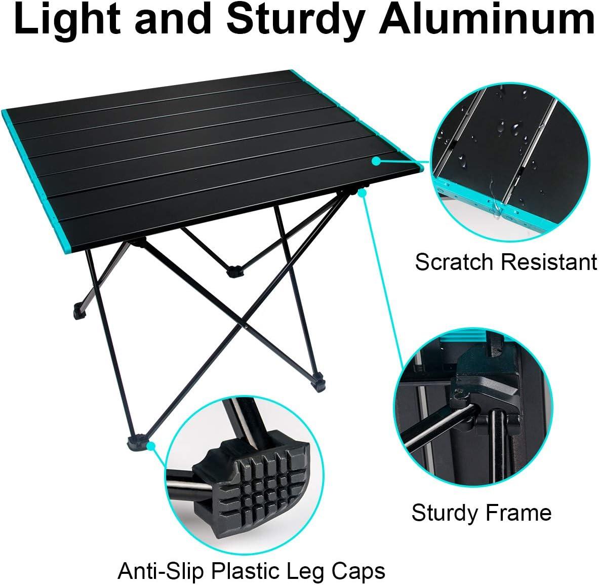 Camping Table Portable Folding Camping Side Tables Aluminum Table Top with Carrying Bag, Waterproof Fold Up Lightweight Table for Picnic Camp Beach Outdoor BBQ Cooking, Travel Beach Tables Black