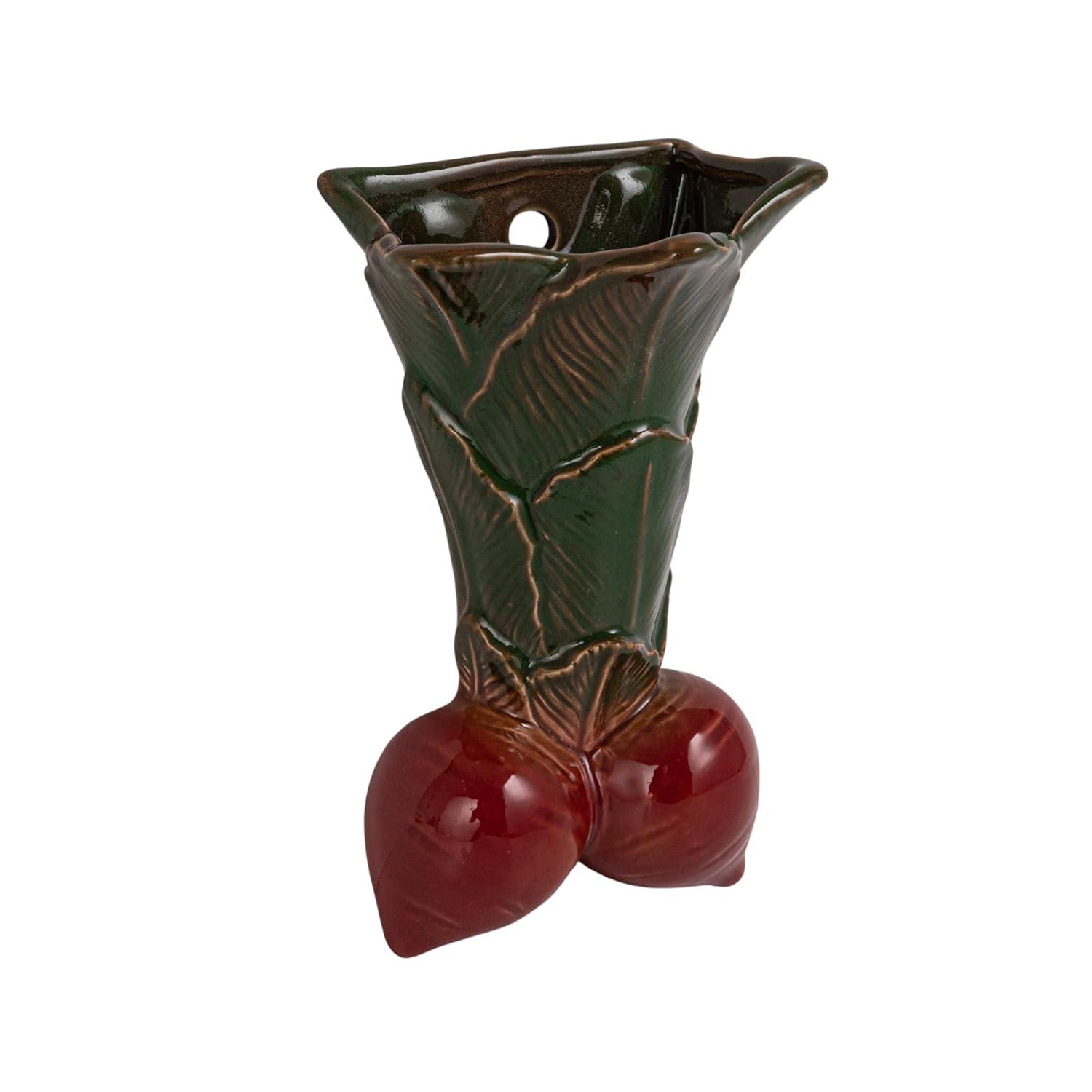 Creative Co-Op Embossed Stoneware Radish Shaped Wall Vase Planter, Green and Red
