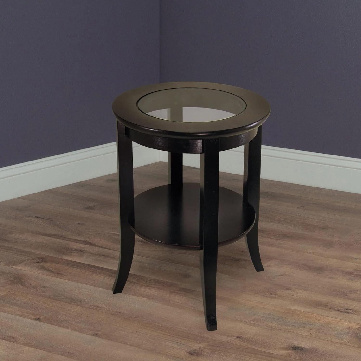 Espresso Elegance Round Wood & Glass End Table - 18.5"W x 22.5"H