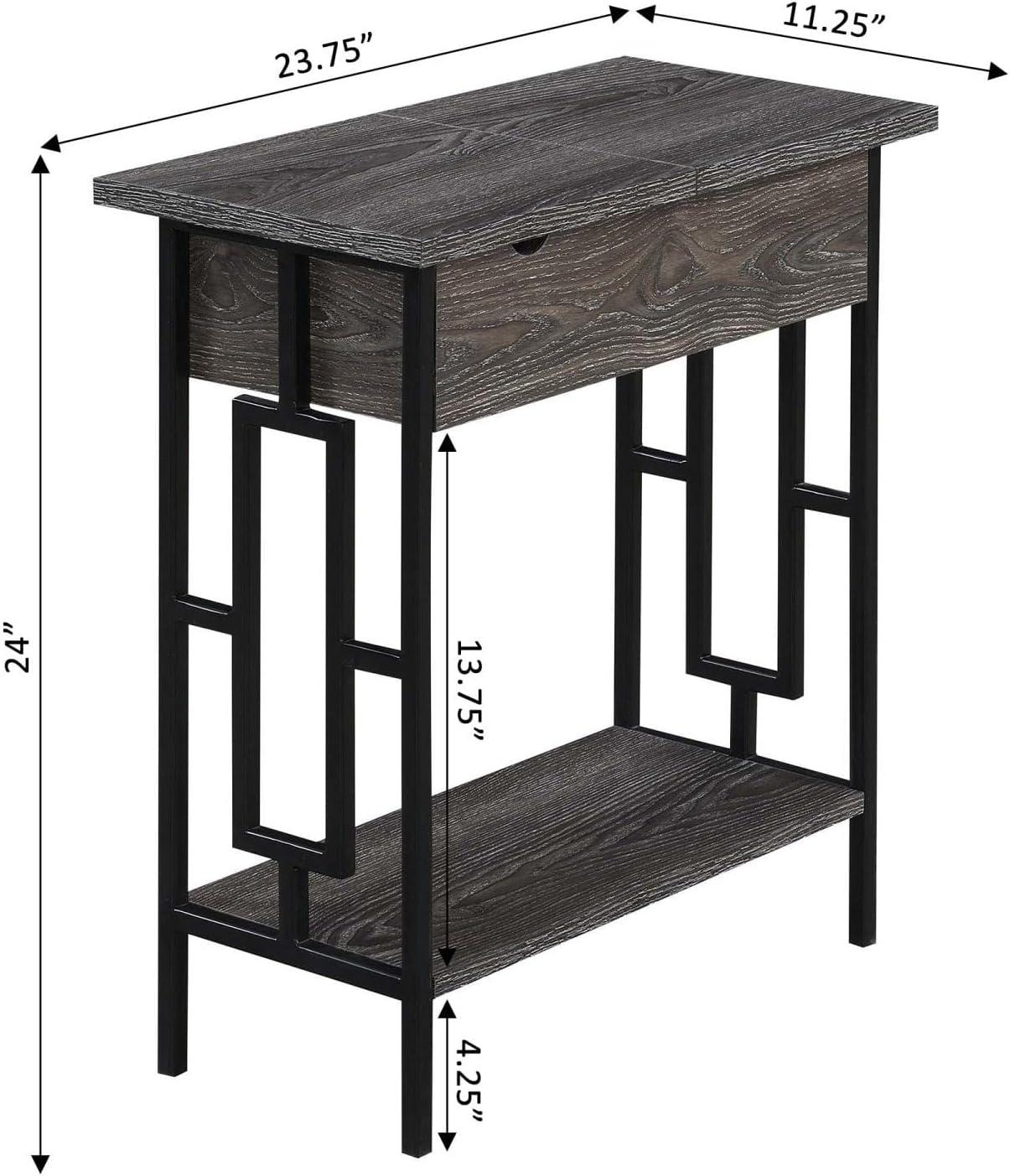 Weathered Gray and Black Wood-Metal End Table with Charging Station