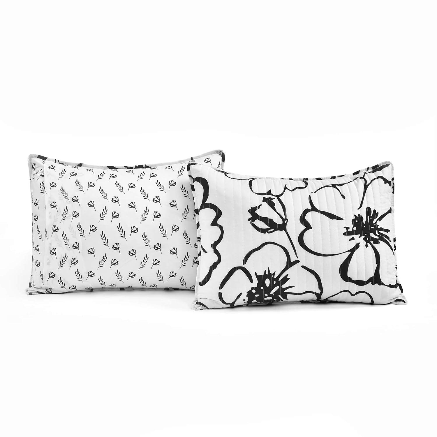 King Black and White Reversible Microfiber Quilt Set