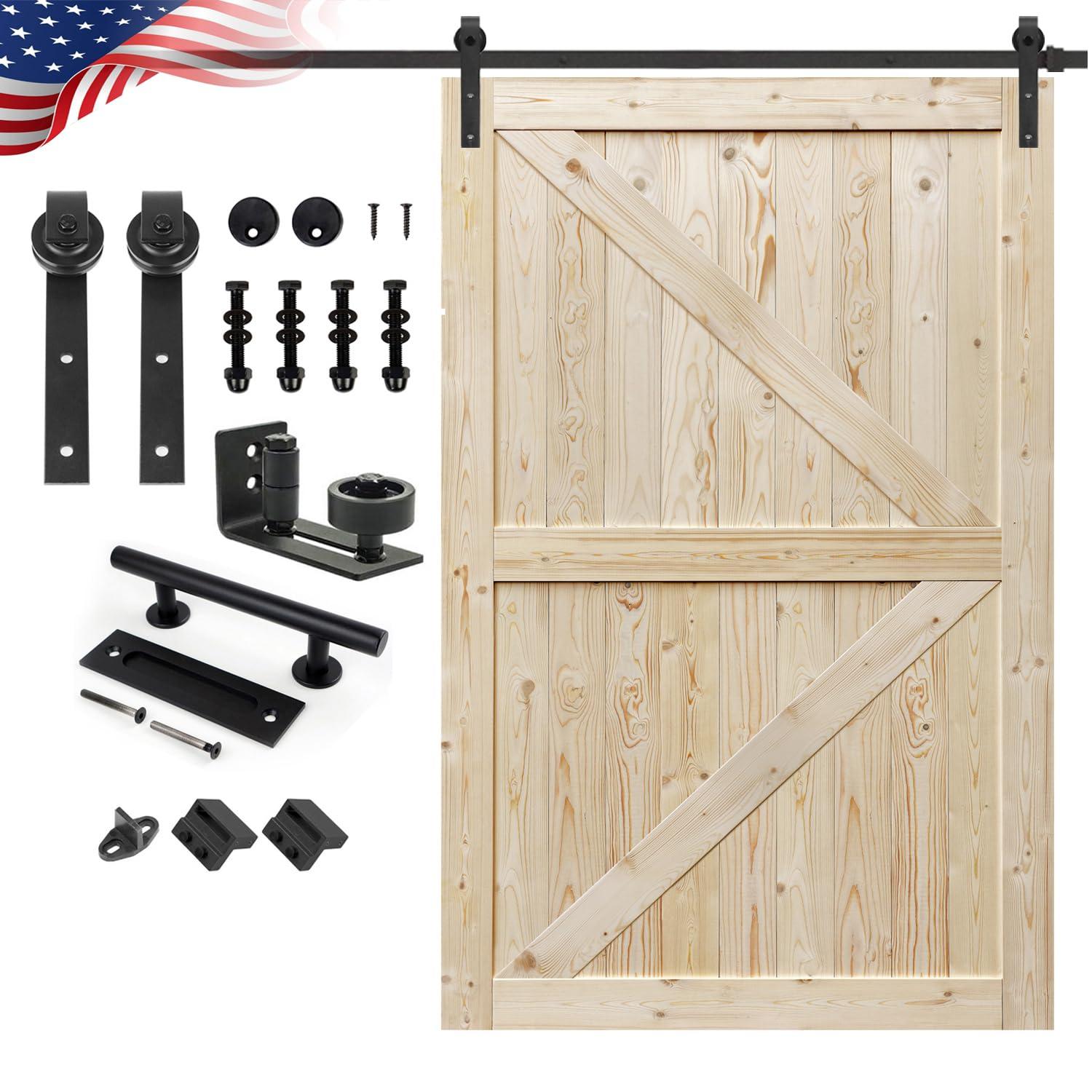 S&Z TOPHAND S&Z TOPHAND Unfinished British Brace Knotty Barn Door with Sliding Door Hardware Kit/Solid Wood/Sliding Door/Double Surfaces/A Simple Assembly is Required