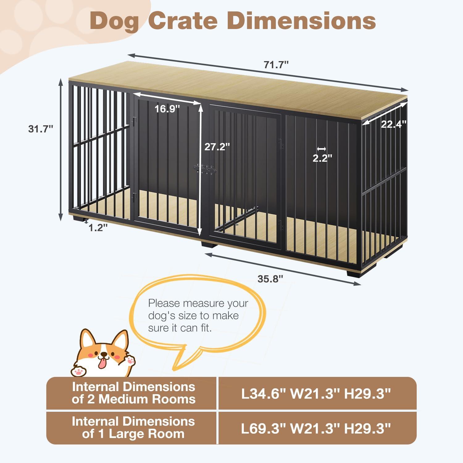 Tucker Murphy Pet™ Large Dog Crate Furniture for 2 Dogs, 71.6'' Steel Frame Dog Crate with Double Doors, Heavy Sturdy Dog Kennel