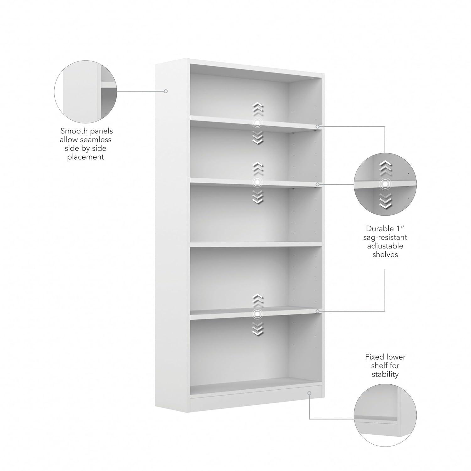 Bush Furniture Universal 5 Shelf Wood Bookcase in Pure White