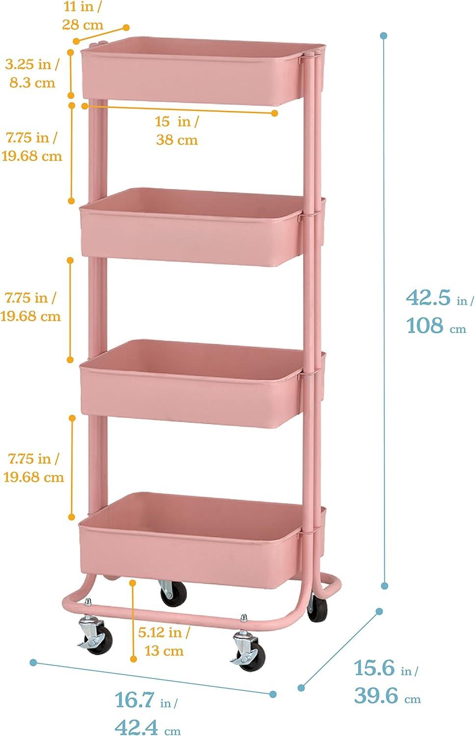 ECR4Kids 4-Tier Metal Rolling Utility Cart - Mobile Storage Organizer