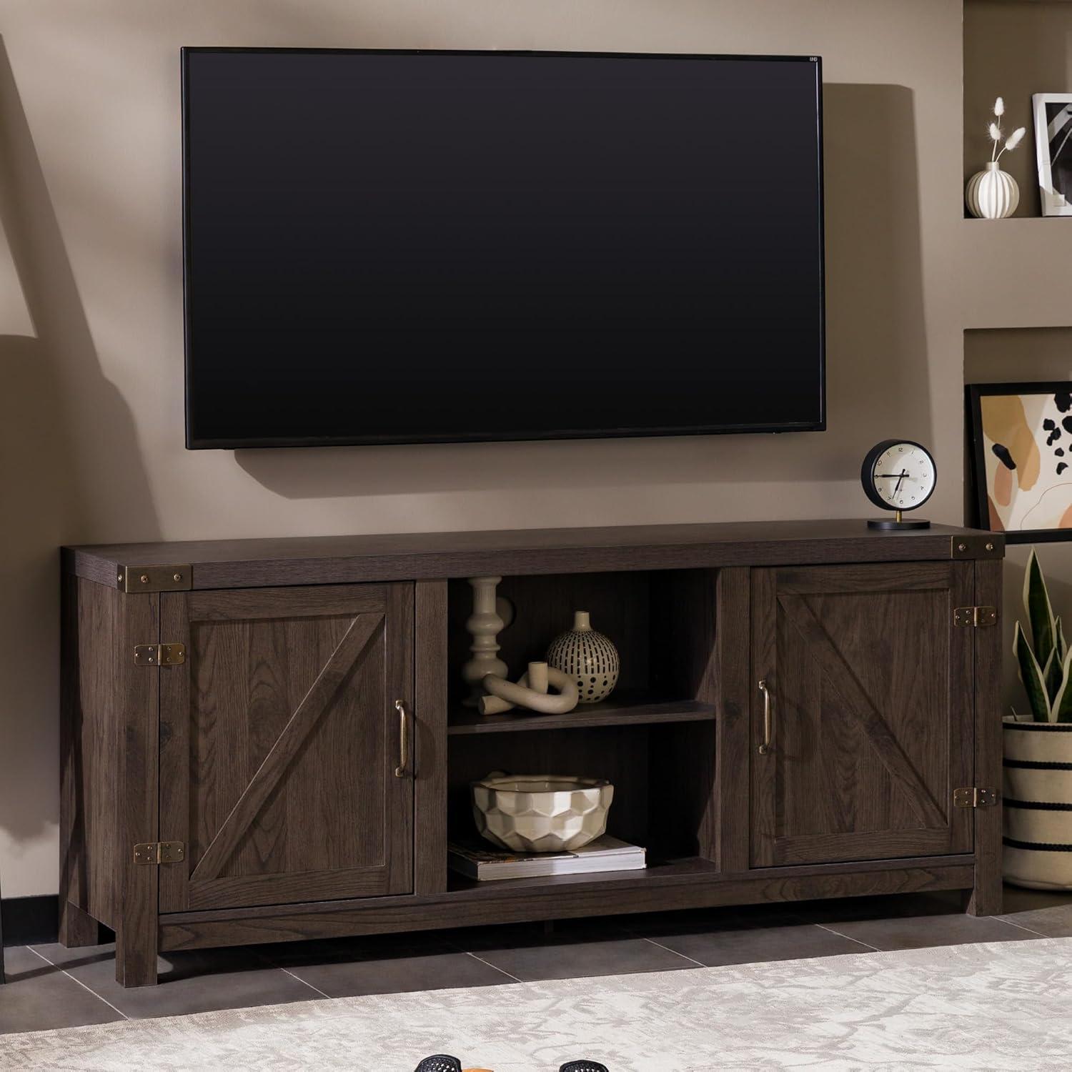 Modern Farmhouse Double Barn Door TV Stand for TVs up to 65" in Sable