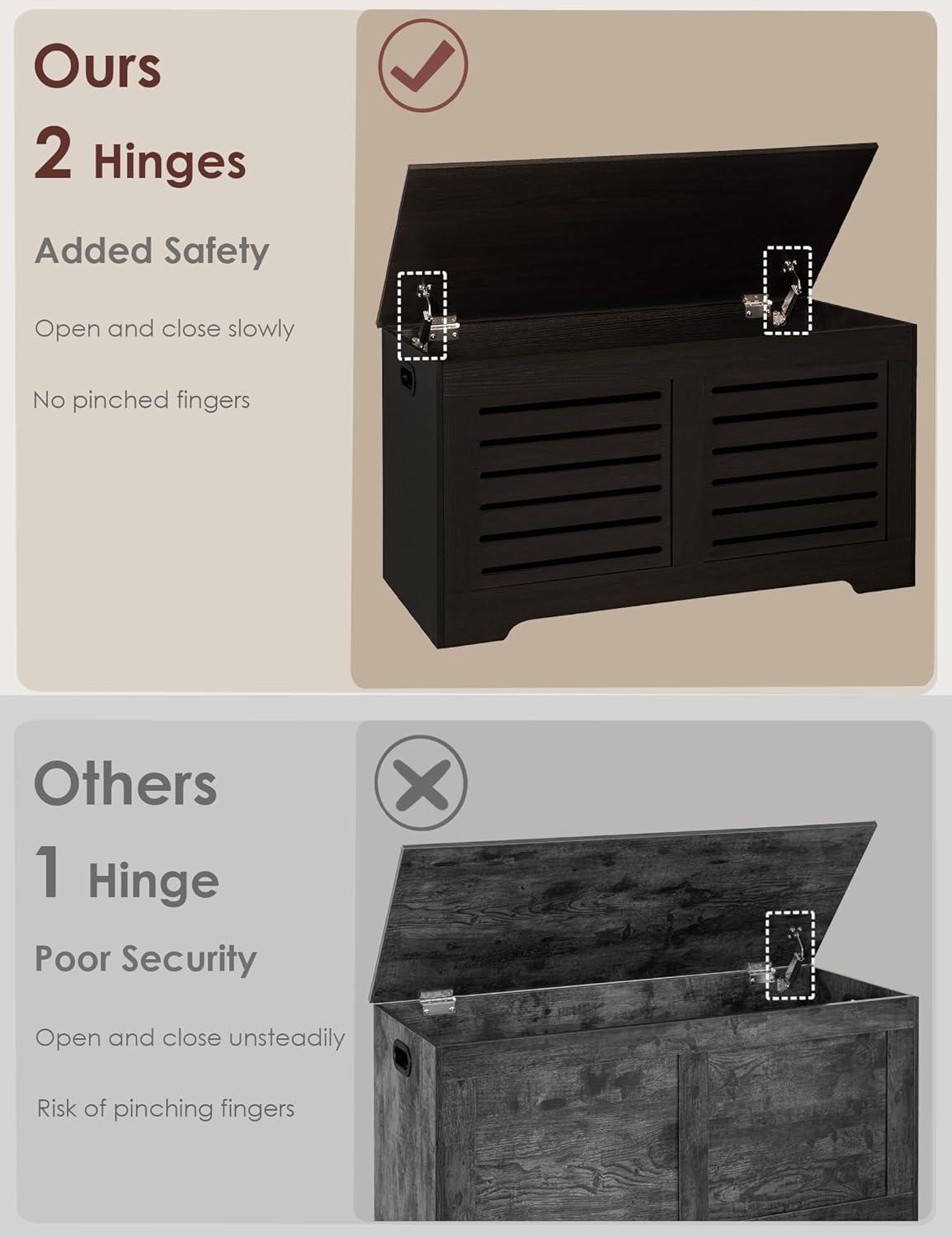 DINZI LVJ Storage Chest, Flip-Top Wooden Toy Box with 2 Safety Hinges, Retro Entryway Shoe Bench, Sturdy Large Storage Trunk for Living Room, Bedroom, Toddler Room, Easy Assembly, Rustic Brown