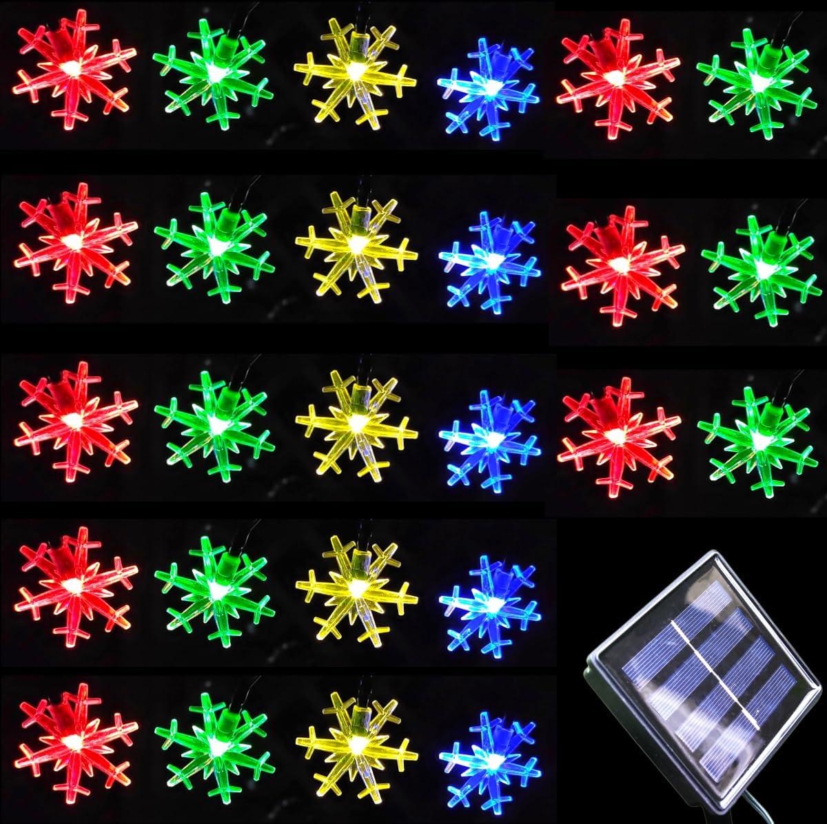 Multicolor Solar Powered LED Snowflake Christmas String Lights