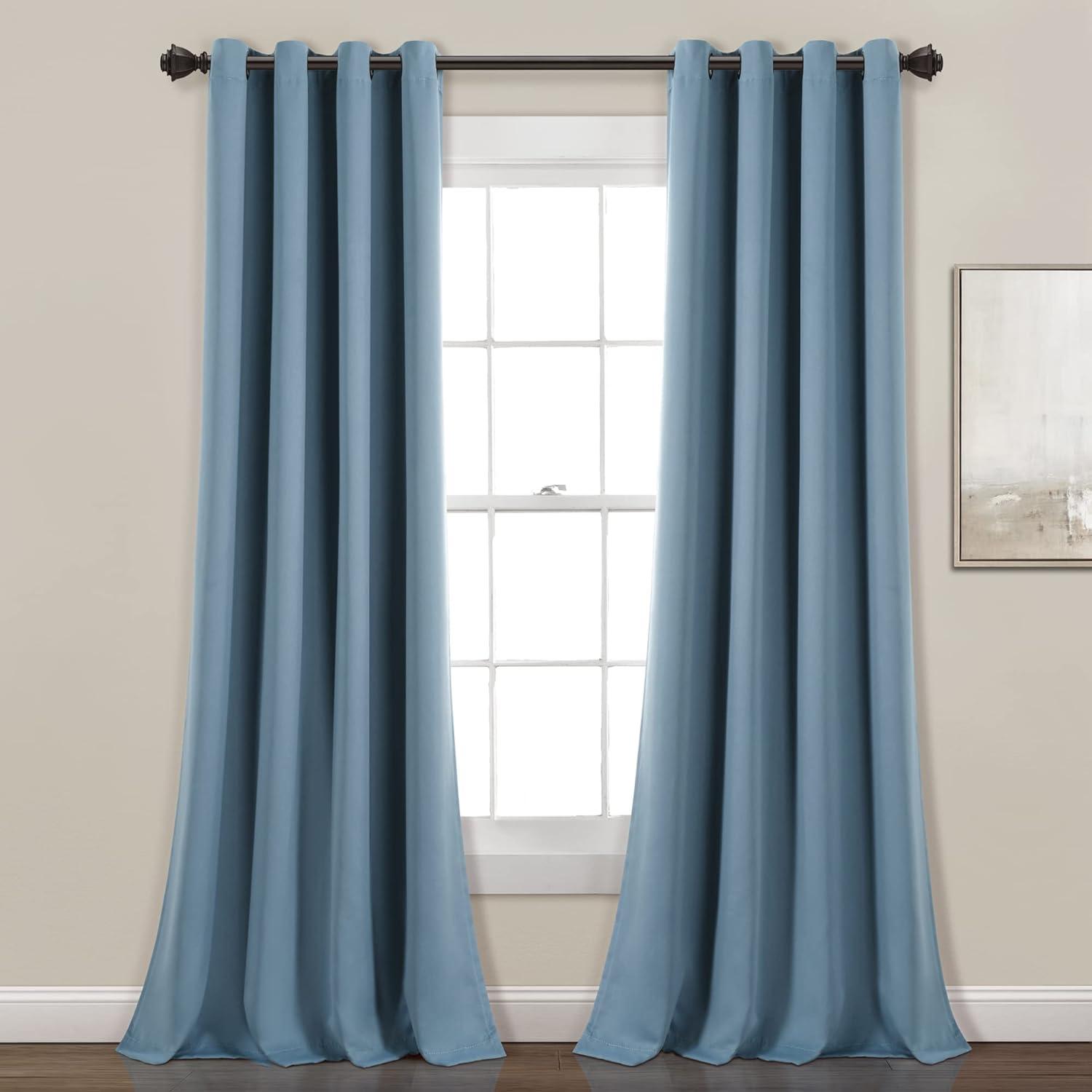 Dusty Blue Blackout Polyester Grommet Window Panels, 52" x 84"