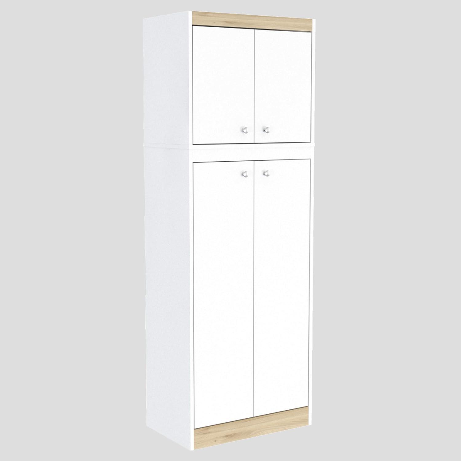 Sleek White & Vienes Oak Galley Kitchen Storage Cabinet