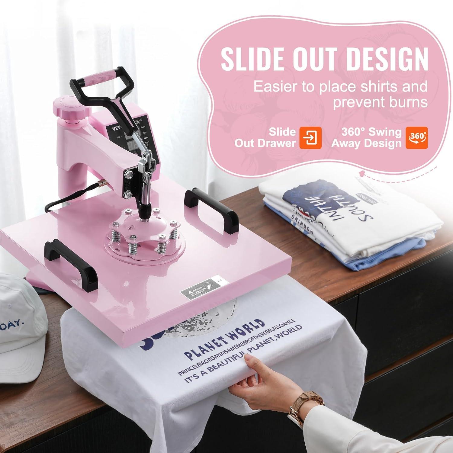 Pink 15x15 Inch 5-in-1 Heat Press Machine with Tumbler Attachments