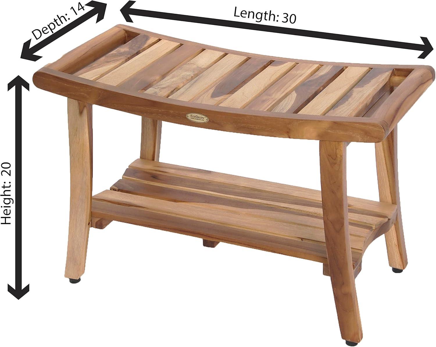 EcoDecors 30" Earthy Teak Shower Bench with Shelf