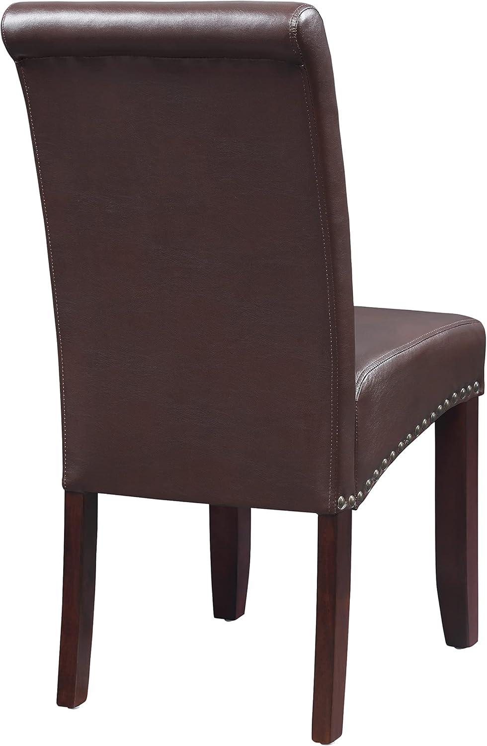 Parsons Dining Chair with Antique Bronze Nail Heads in Cocoa Faux Leather