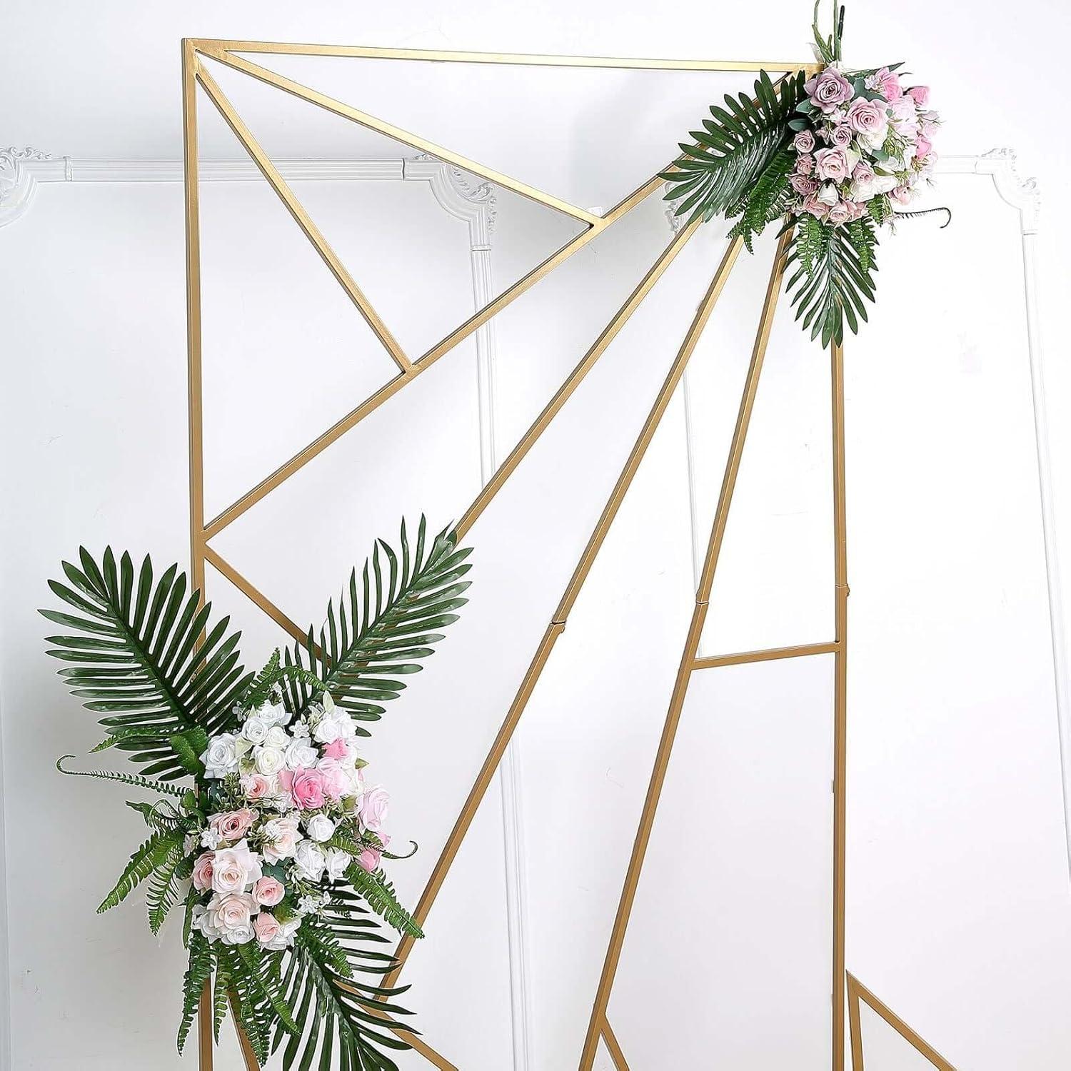 Efavormart 7ft Tall Gold Metal Geometric Wedding Backdrop Rectangle Floor Stand, Flower Stand Doorway Wall Prop With Cloudy Film Insert for Weddings, Showers, Party, Centerpiece Decorations