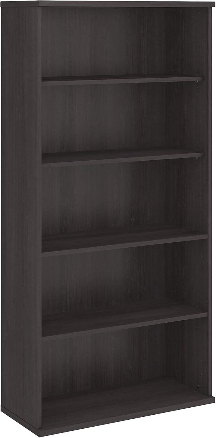 Transitional Storm Gray 5-Shelf Adjustable Bookcase in Engineered Wood