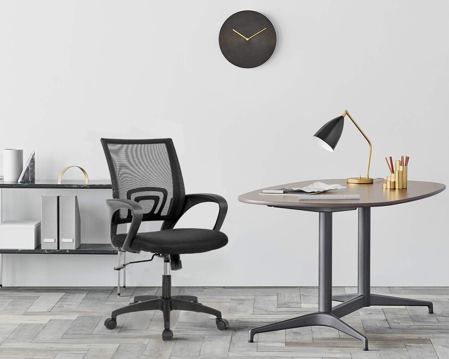 Home Office Chair Ergonomic Desk Chair Mid-Back Mesh Computer Chair Lumbar Support Comfortable Executive Adjustable Rolling Swivel Task Chair with Armrests(Black)