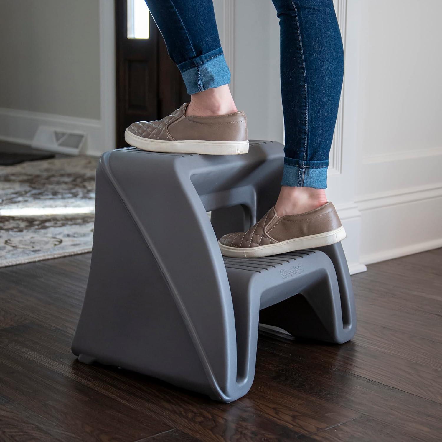 Gray Plastic 2-Step Indoor/Outdoor Step Stool