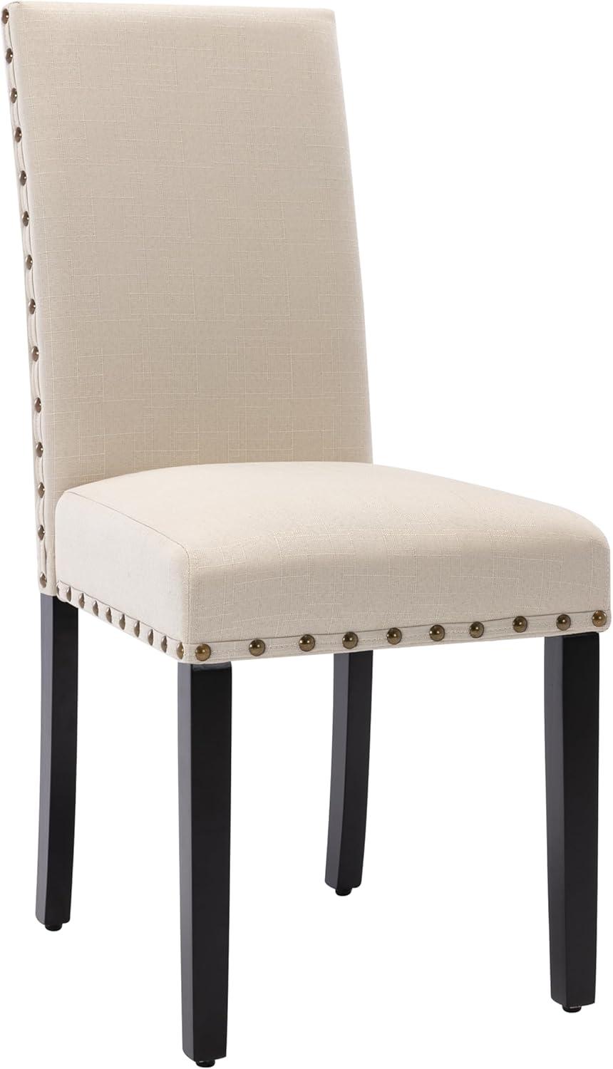 Costway Set of 2 Fabric Dining Chairs Upholstered with Nailhead Trim